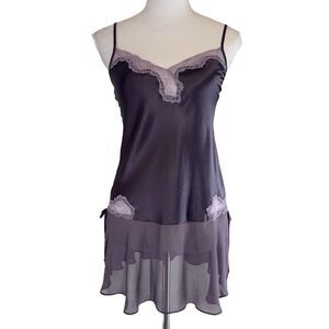 Victoria's Secret Satin Sheer Slip Dress XS Lace Trim Babydoll Y2K Whimsigoth